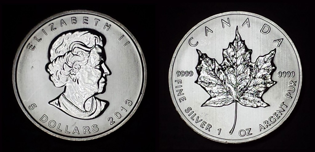 A one-ounce Canadian Silver Maple Leaf Coin as shipped by Agora Commodities.