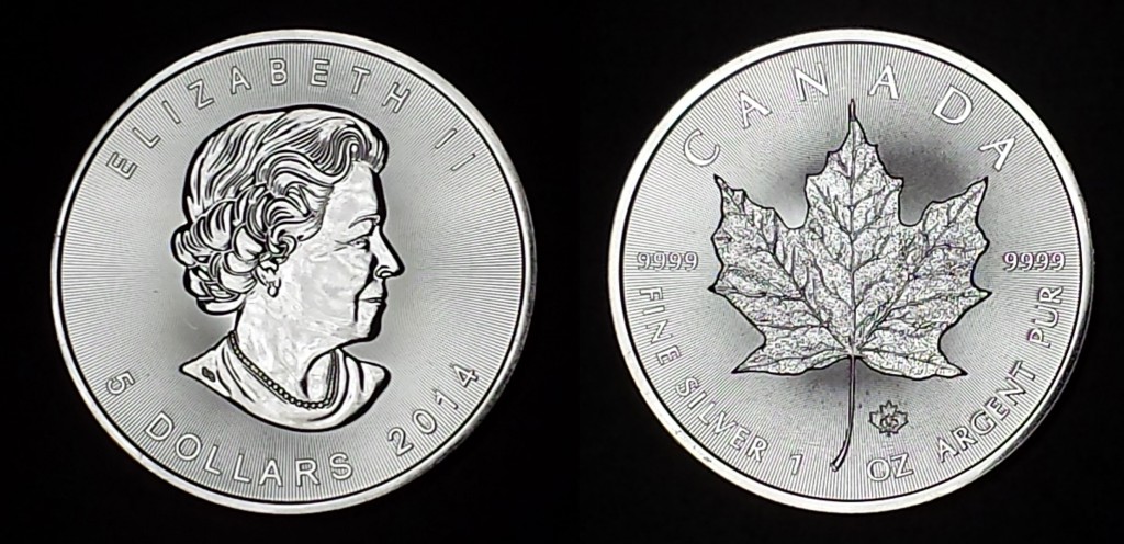 A one-ounce Canadian Silver Maple Leaf as shipped by Amagi Metals.